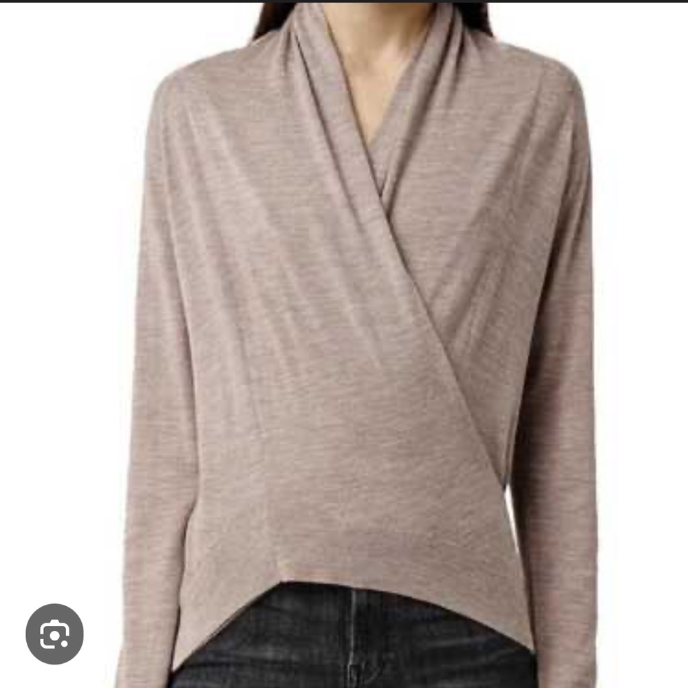 Allsaints 100% Merino Wool Light Brown Tan Rola Wrap Cardigan sz M